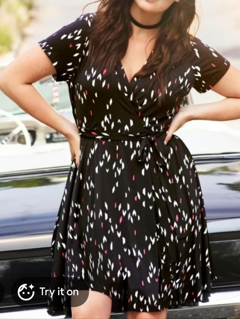 torrid Black Wrap Midi Dress with White and Pink Print